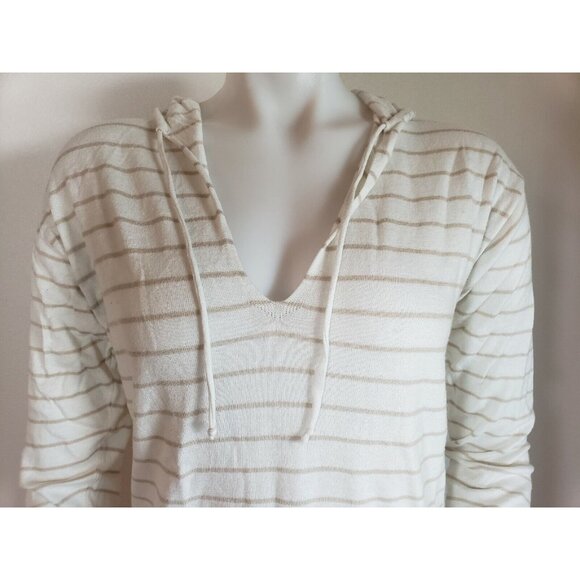 Lafayette 148 Hooded Sweater Womens S Lightweight White Stripe Wool Blend Resort - Picture 3 of 10